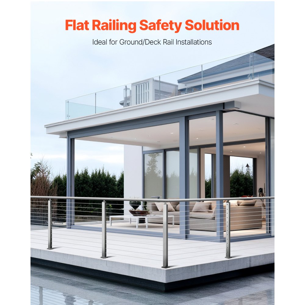 VEVOR cable railing post, 106.7x5x5 cm railing post, stainless steel wire drawing, terrace railing, pre-drilled posts with mounting bracket, stair railing set, silver, 1JZLGZXYS1061EF8W001V0