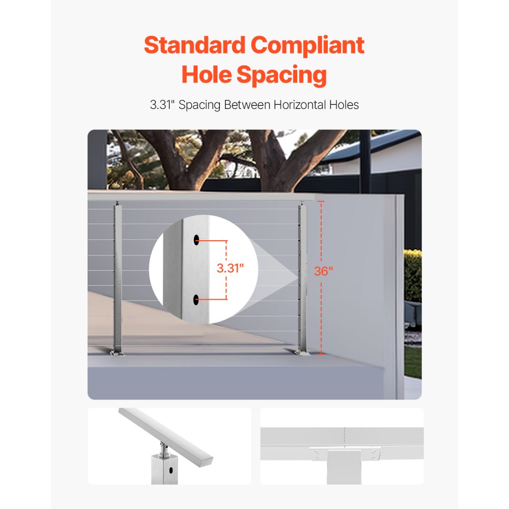 VEVOR Kabelgeländerpfosten, 91 x 2,5 x 5 cm, 1 Packung, Edelstahl-Kabel-Treppengeländerpfosten, vorgebohrte Pfosten mit Montagehalterung, Geländerpfosten, Silber, 1JZLGZXYS914I4BDB001V0