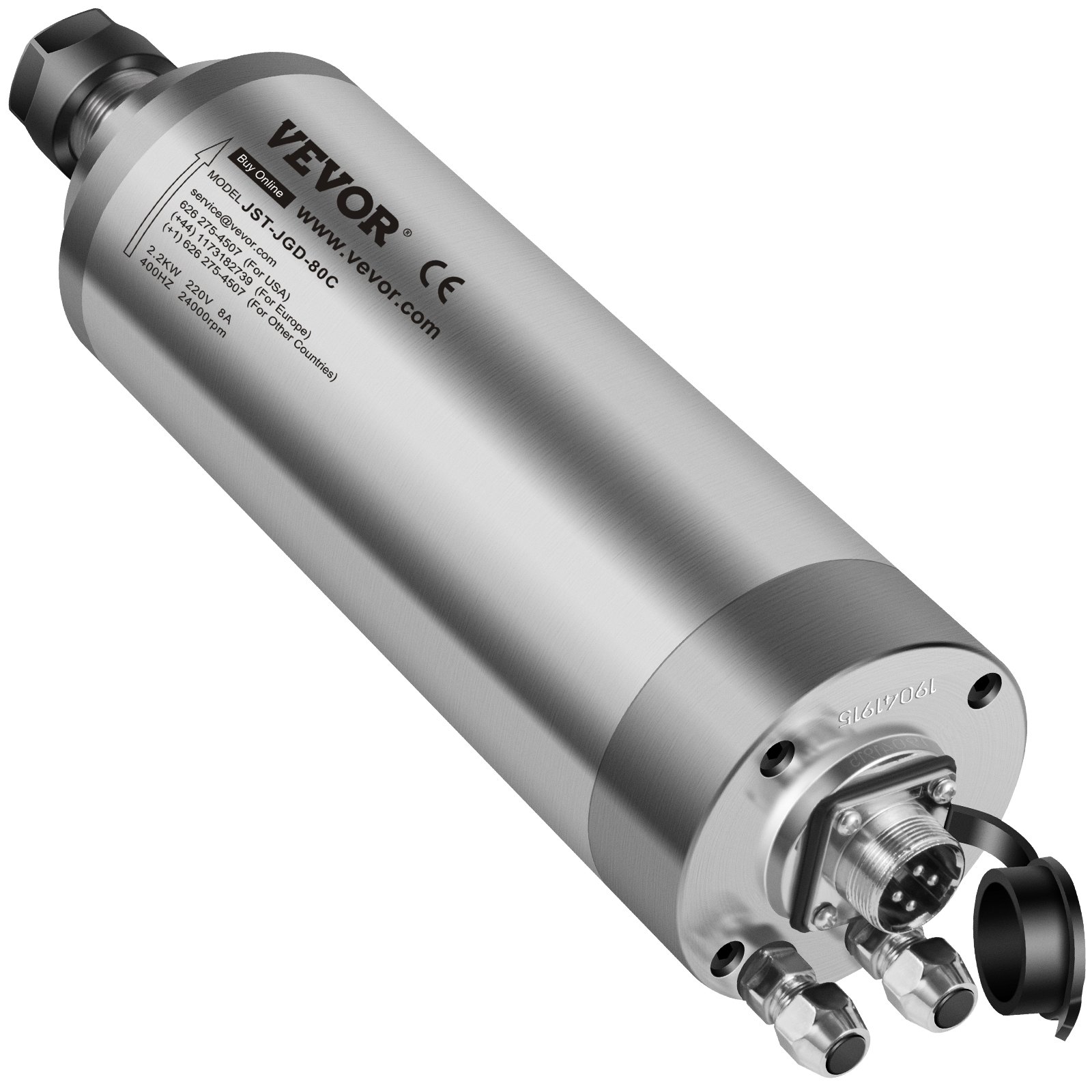 VEVOR Spindelmotor Wasserkühlung Er 20, Wassergekühlten Spindelmotor 2.2 KW, Spindel Motor 24000 U/min, Spannzangen Für CNC-Gravieren, Water Cooled Motor für Gravieren Spindel Motor 220V