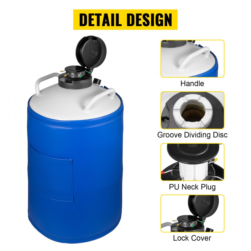 VEVOR Stickstoffbehälter 20 L Flüssigstickstoffbehälter aus Luftfahrtaluminium Flüssigstickstoffbehälter mit abschließbarer Abdeckung PU Stöpsel