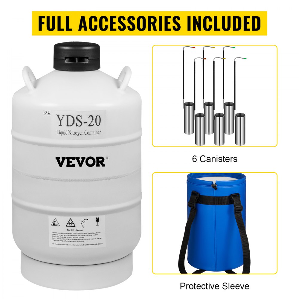 VEVOR Stickstoffbehälter 20 L Flüssigstickstoffbehälter aus Luftfahrtaluminium Flüssigstickstoffbehälter mit abschließbarer Abdeckung PU Stöpsel