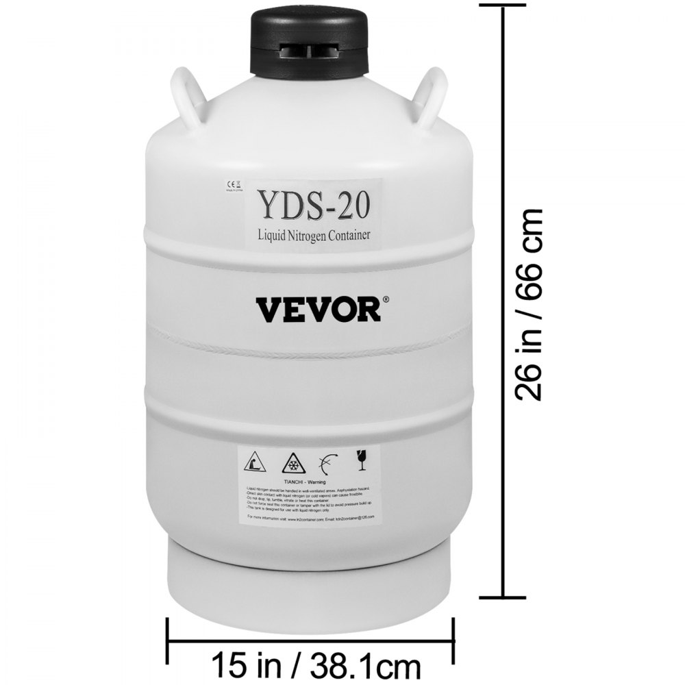 VEVOR Stickstoffbehälter 20 L Flüssigstickstoffbehälter aus Luftfahrtaluminium Flüssigstickstoffbehälter mit abschließbarer Abdeckung PU Stöpsel