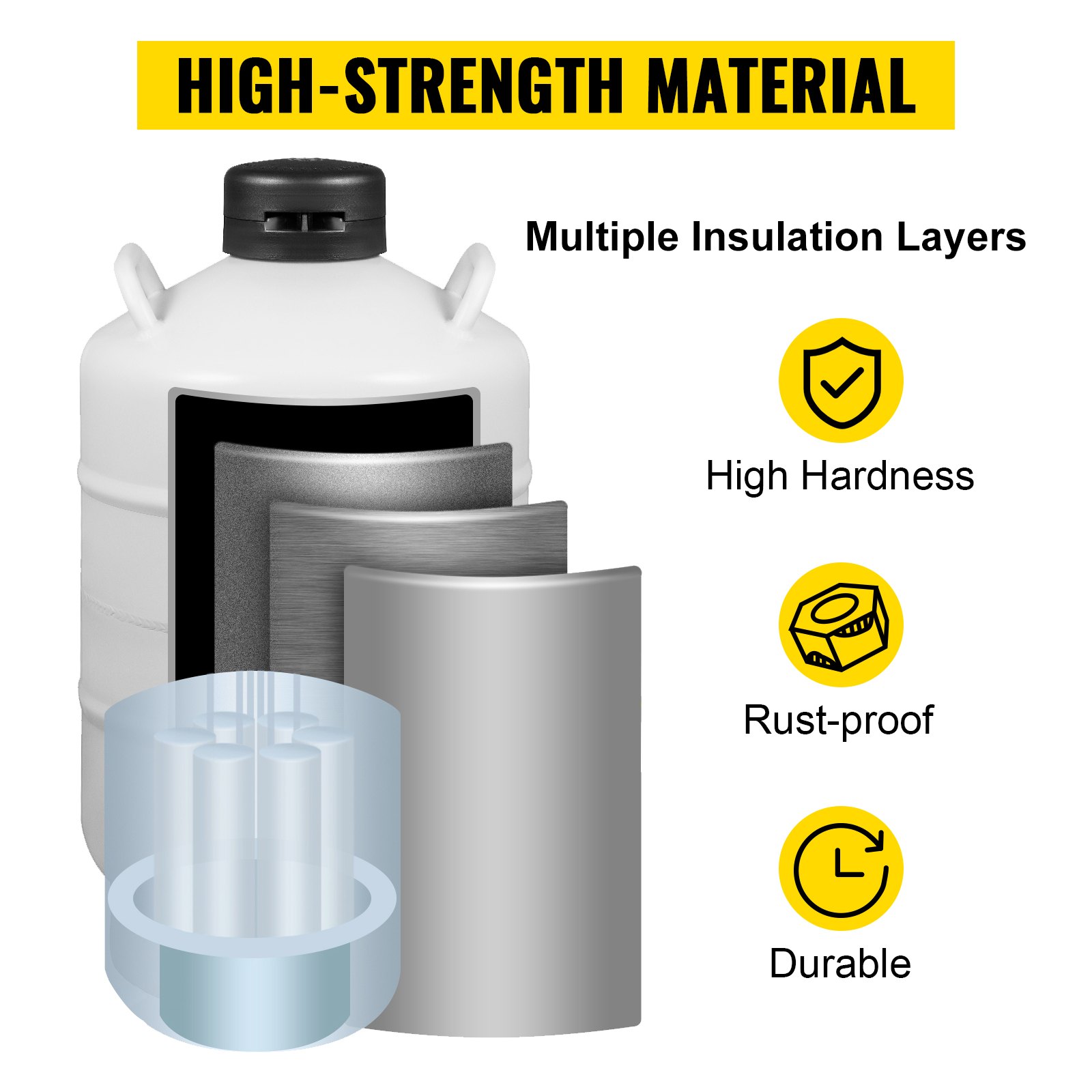 VEVOR Stickstoffbehälter 20 L Flüssigstickstoffbehälter aus Luftfahrtaluminium Flüssigstickstoffbehälter mit abschließbarer Abdeckung PU Stöpsel