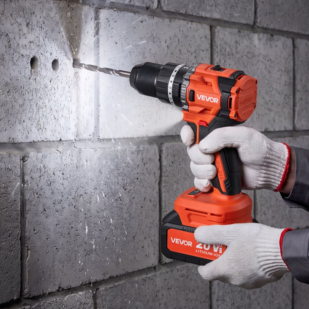 VEVOR Akku-Schlagbohrschrauber 20V 12,7 mm 26000 IPM 500 U/min/2.000 U/min, zum Bohren in Holz & Metall sowie zum Schrauben, 4000-mAh-Lithium-Ionen-Akku & Ladegerät, mit Ganzmetall-Bohrfutter, 90 Nm