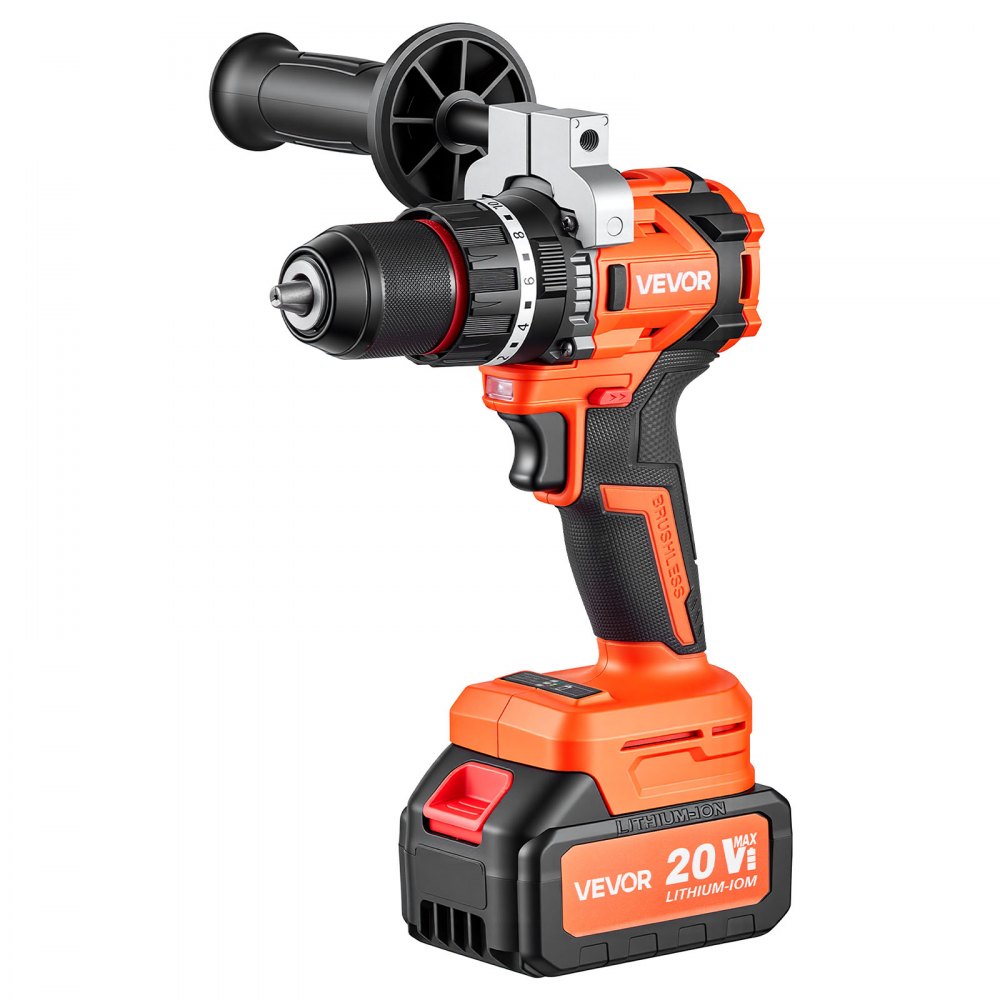 VEVOR Akku-Schlagbohrschrauber 20V 12,7 mm 26000 IPM 500 U/min/2.000 U/min, zum Bohren in Holz & Metall sowie zum Schrauben, 4000-mAh-Lithium-Ionen-Akku & Ladegerät, mit Ganzmetall-Bohrfutter, 90 Nm