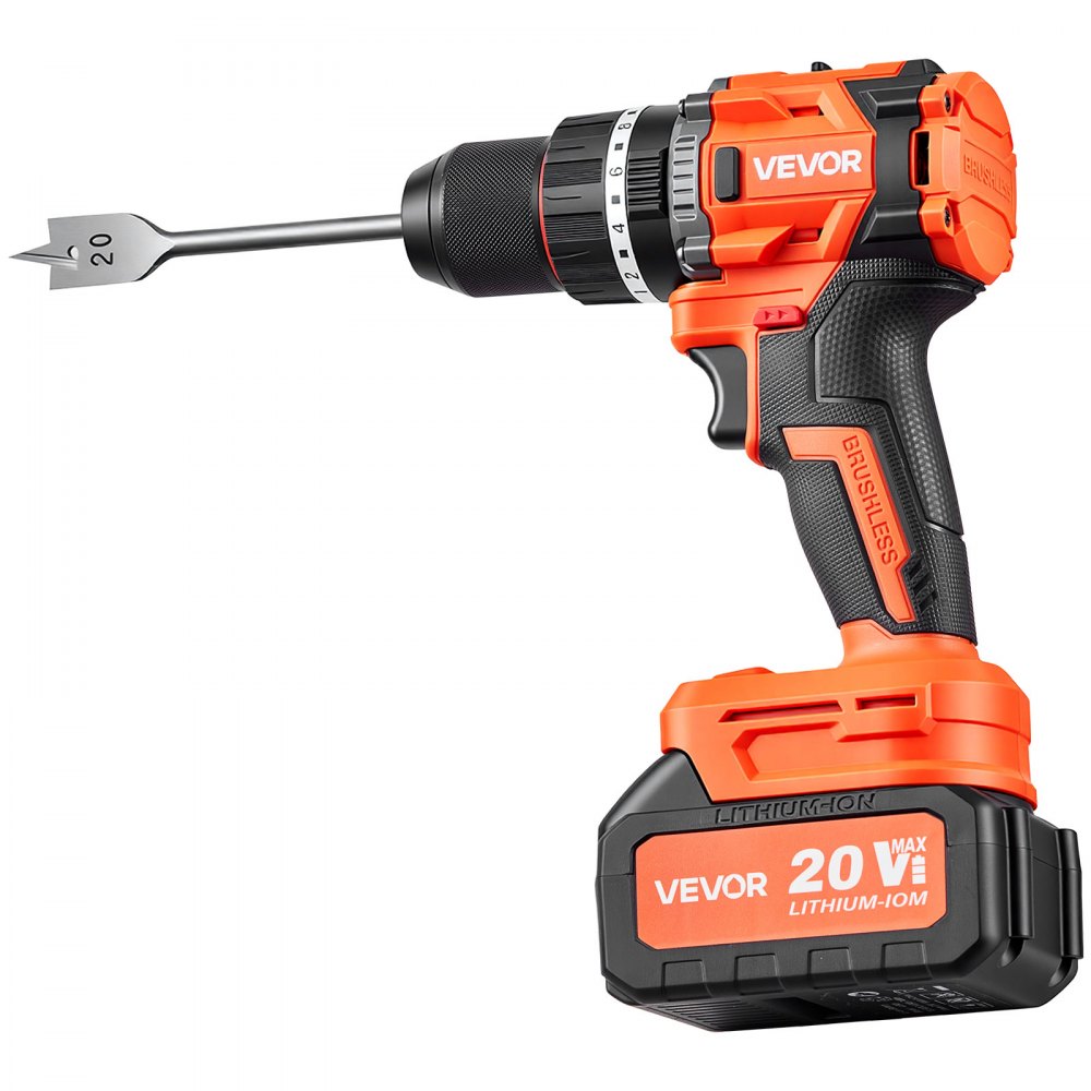 VEVOR Akku-Schlagbohrschrauber 20V 12,7 mm 26000 IPM 500 U/min/2.000 U/min, zum Bohren in Holz & Metall sowie zum Schrauben, 4000-mAh-Lithium-Ionen-Akku & Ladegerät, mit Ganzmetall-Bohrfutter, 90 Nm