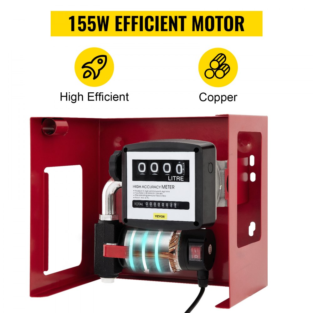 VEVOR Dieselpumpe Heizölpumpe 40L, 155W Selbstansaugende Ölpumpe, 2800U/min Motordrehzahl Ölabsaugpumpe Selbstansaugend, 20 kg Diesel Kraftstoff-Umfüllpumpe, Zählwerk Automatik Pumpe für Biokraftstoff