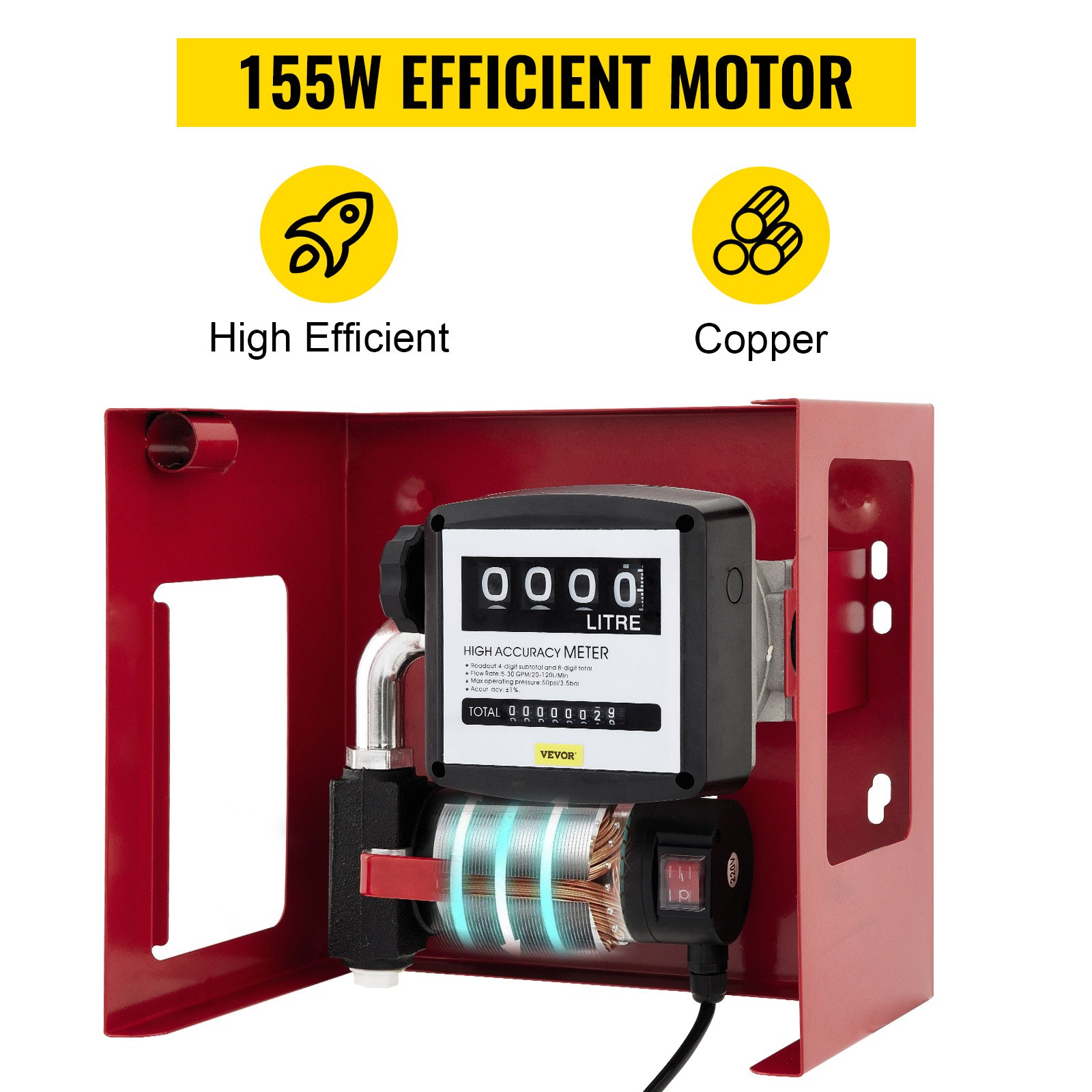 VEVOR Dieselpumpe Heizölpumpe 40L, 155W Selbstansaugende Ölpumpe, 2800U/min Motordrehzahl Ölabsaugpumpe Selbstansaugend, 20 kg Diesel Kraftstoff-Umfüllpumpe, Zählwerk Automatik Pumpe für Biokraftstoff