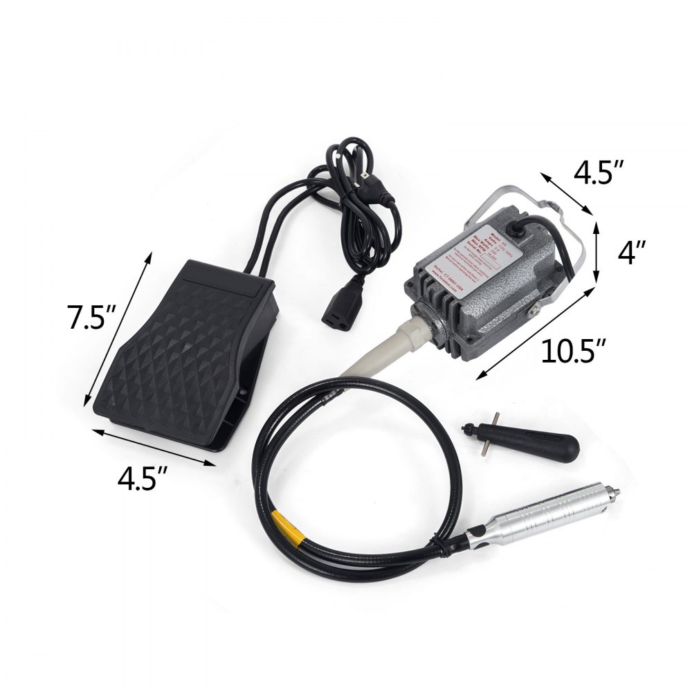 VEVOR S-R Hängende Flexwellenmühle, 4mm Schmuck Design, Reparatur Werkzeuge 0-18000 RPM, Pedal aus technischem Kunststoff, nagelneu für hochpräzises Gravieren, Schleifen, Polieren usw. 47 x 31 x 12cm