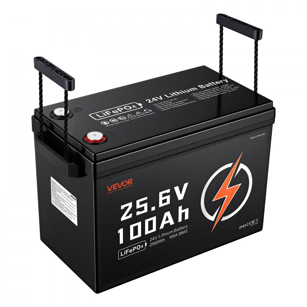 VEVOR LiFePO4 Batterie 24 V 100 Ah 100 A Lithiumbatterie für Elektromotoren Wohnmobile Campingwagen Solaranlagen und Elektromotoren, mit Niedertemperaturschutz Tragbarem Design und Leichtbauweise