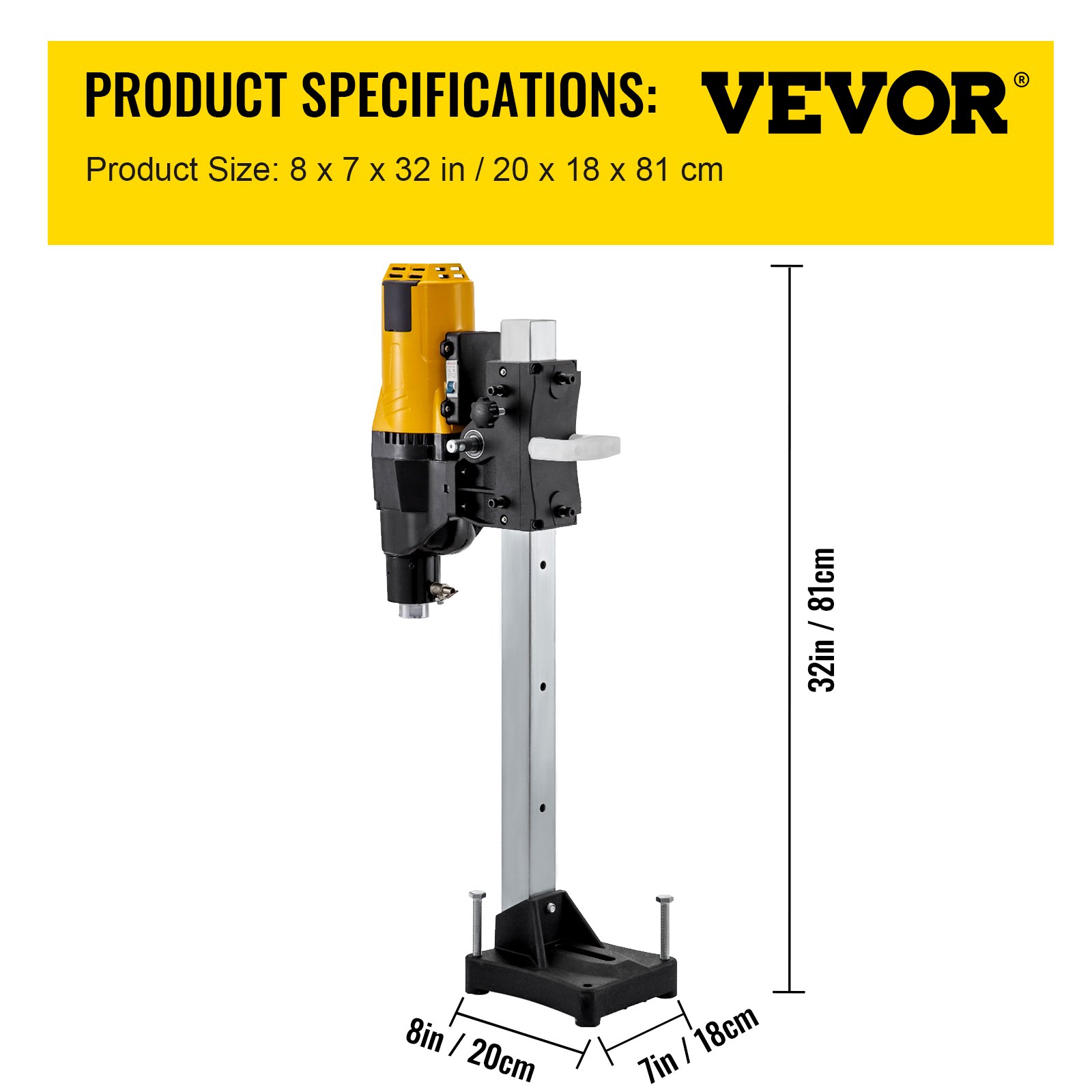 VEVOR Vertikale Diamant Bohranlage 255mm Diamantkernbohrmaschine 230V 50Hz Kernbohrgerät 0-580U/min Kernbohrmaschine 4450 W Magnetbohrmaschine geeignet zum Bohren von Stahlbeton rotem Backstein Marmor