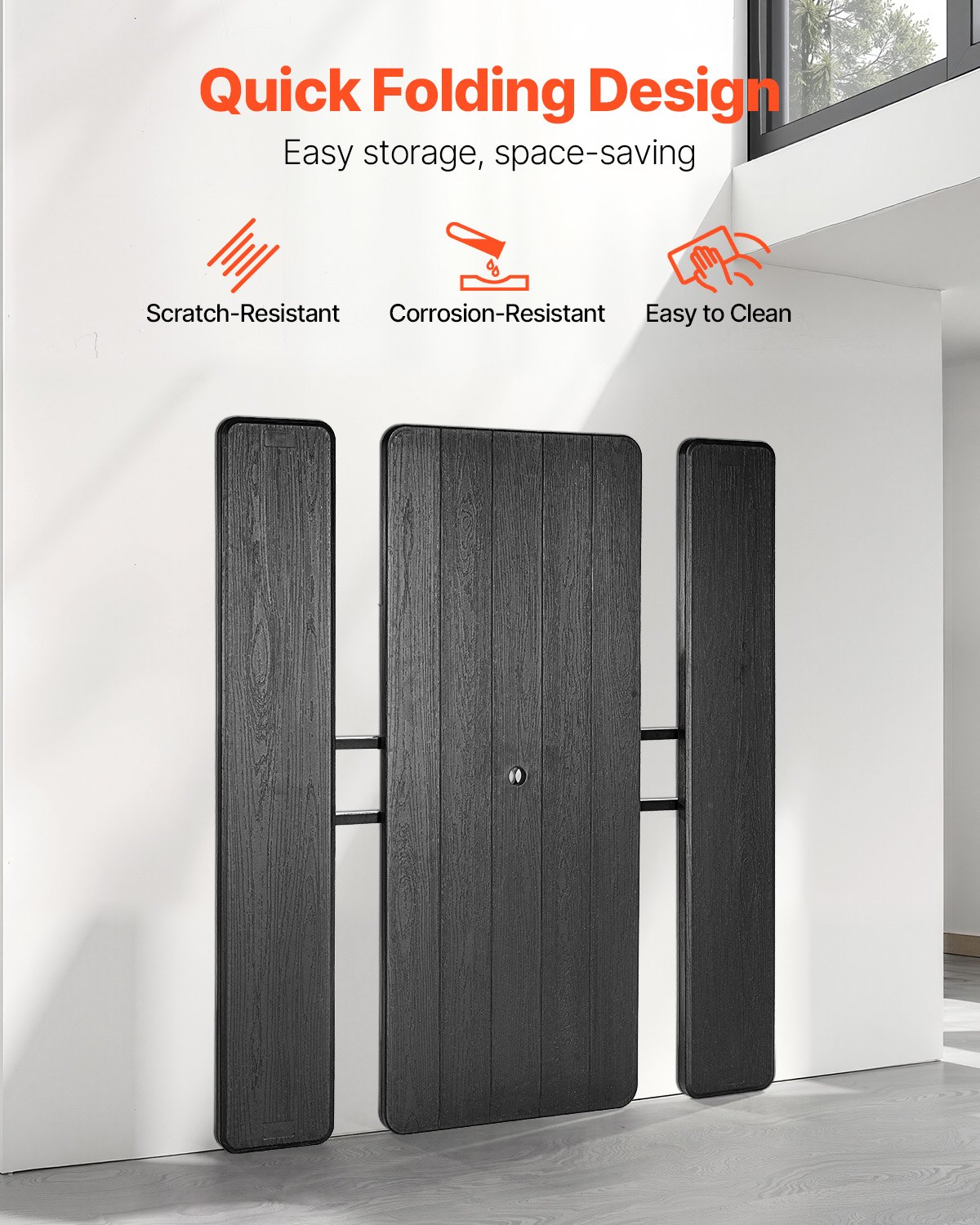 VEVOR klappbarer Picknicktisch (150 kg belastbare Tischplatte) mit 2 Bänken, Außenbank-Set aus Stahl mit Loch für Schirm, faltbarer tragbarer Esstisch für Terrasse Garten Hof Pool (schwarz)