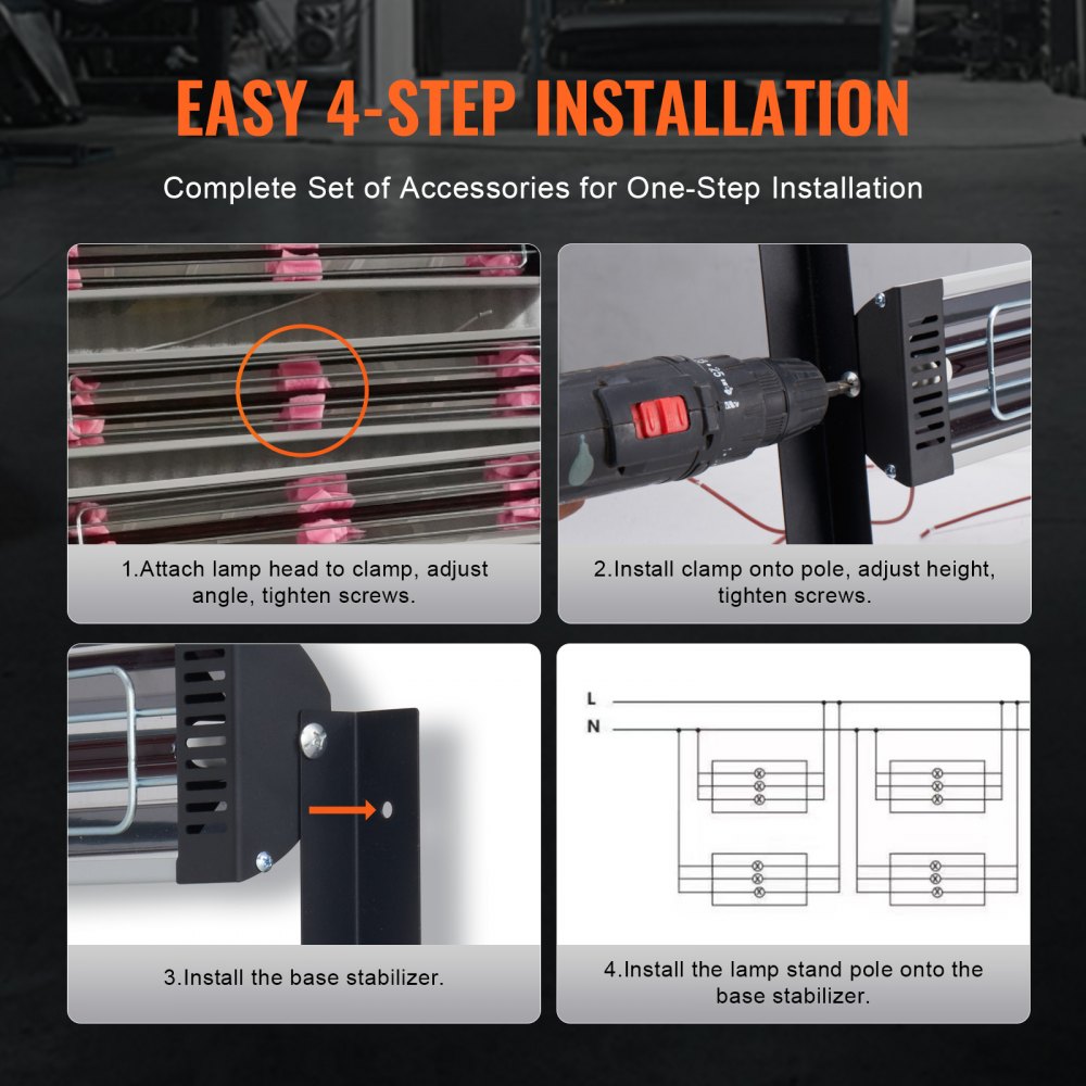 VEVOR Infrarot-Heizstrahler, Lackhärtungslampe, Wärmestrahler, Aushärten für Auto, Infrarotlack, Kochbereich, Lackheizlampe 590x372x54 mm, 2 Sets, 3000 W, Stecker NICHT im Lieferumgang enthalten