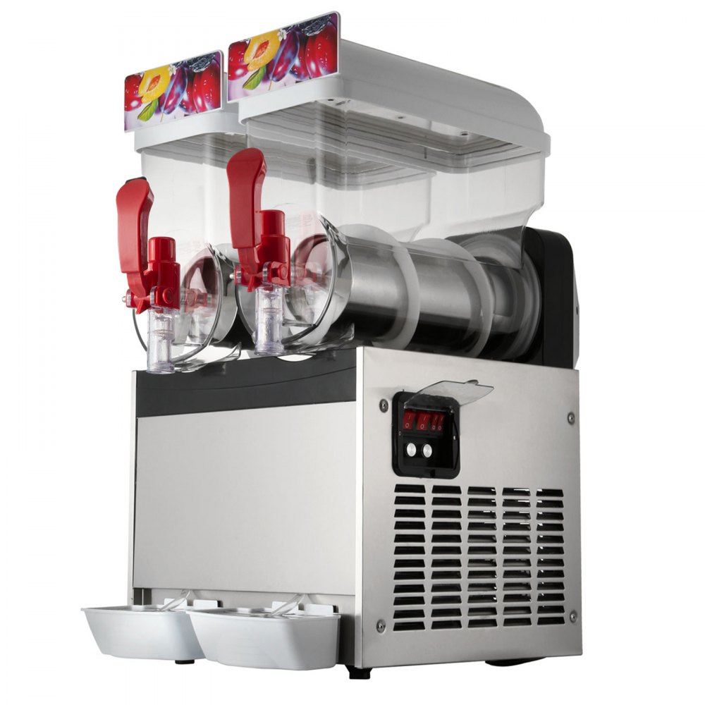 VEVOR Kommerziell Slusheis Maschine 15 L x 2, Slush Eismaschine 400 W, Slusheis Eismaschine -2 °C ~ -3 °C, 41 kg Slushie-Maschine, Slush Maker Maschine mit Großer Tülle und Hangbuch, für Hotels, Café