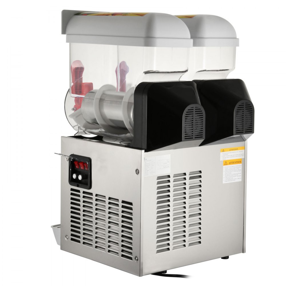 VEVOR Kommerziell Slusheis Maschine 15 L x 2, Slush Eismaschine 400 W, Slusheis Eismaschine -2 °C ~ -3 °C, 41 kg Slushie-Maschine, Slush Maker Maschine mit Großer Tülle und Hangbuch, für Hotels, Café