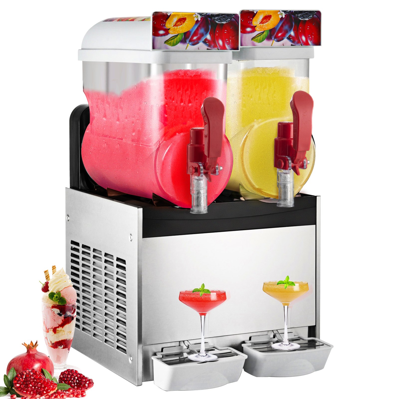VEVOR Kommerziell Slusheis Maschine 15 L x 2, Slush Eismaschine 400 W, Slusheis Eismaschine -2 °C ~ -3 °C, 41 kg Slushie-Maschine, Slush Maker Maschine mit Großer Tülle und Hangbuch, für Hotels, Café