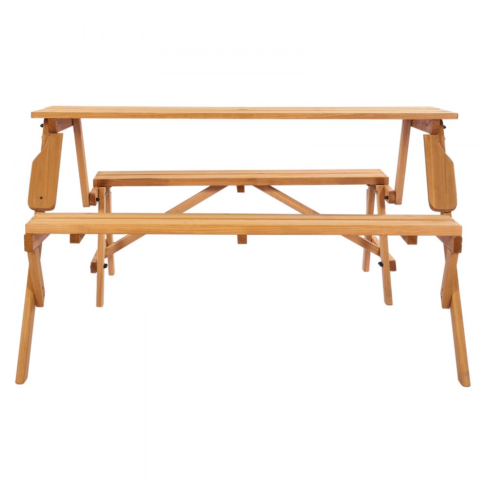 VEVOR 2 in 1 umwandelbarer & austauschbarer Picknicktisch, Outdoor-Tisch- und Bank-Set aus Holz, tragbare, faltbare Bank mit Loch für Schirm, Essmöbel für Garten, Hinterhof, Veranda (braun)
