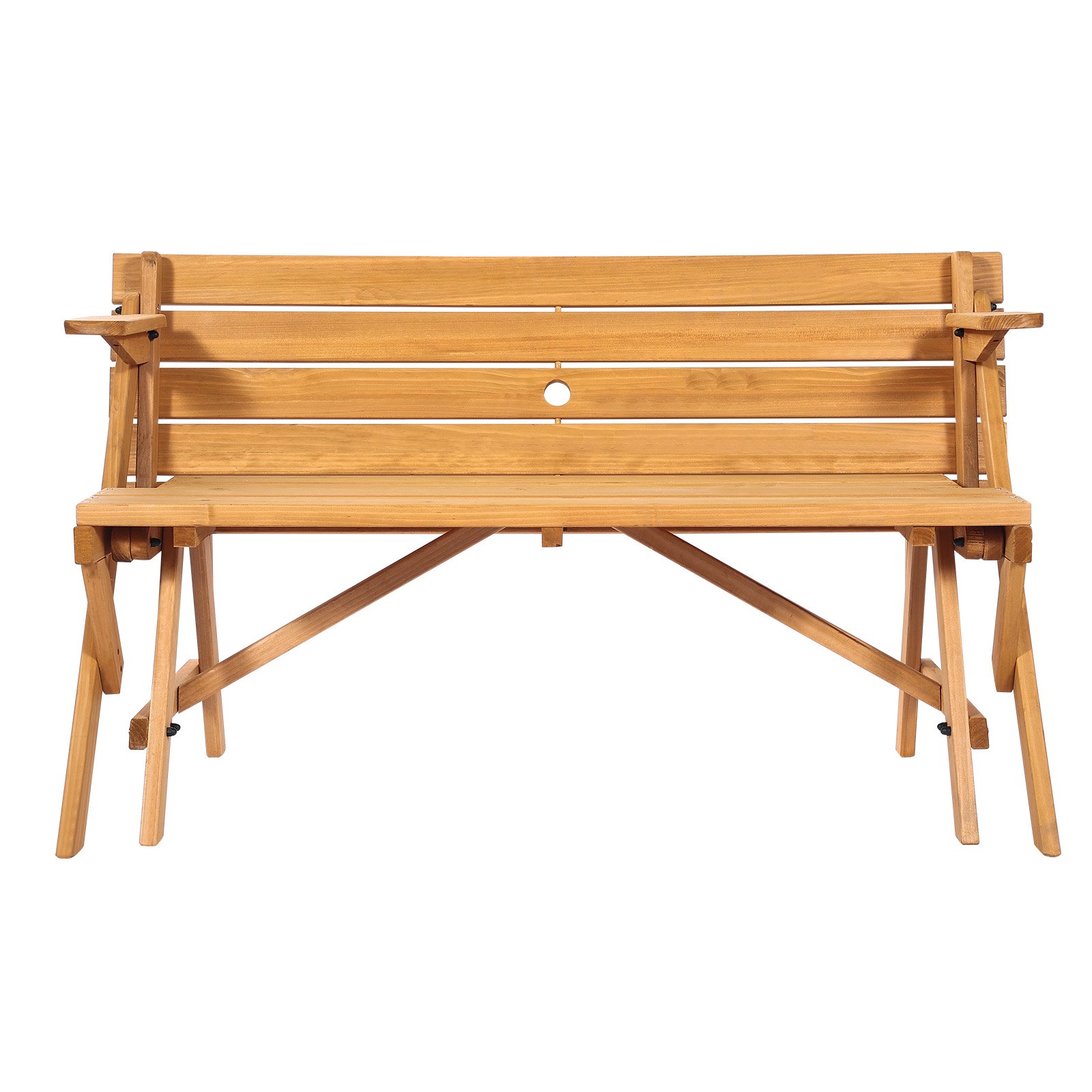 VEVOR 2 in 1 umwandelbarer & austauschbarer Picknicktisch, Outdoor-Tisch- und Bank-Set aus Holz, tragbare, faltbare Bank mit Loch für Schirm, Essmöbel für Garten, Hinterhof, Veranda (braun)