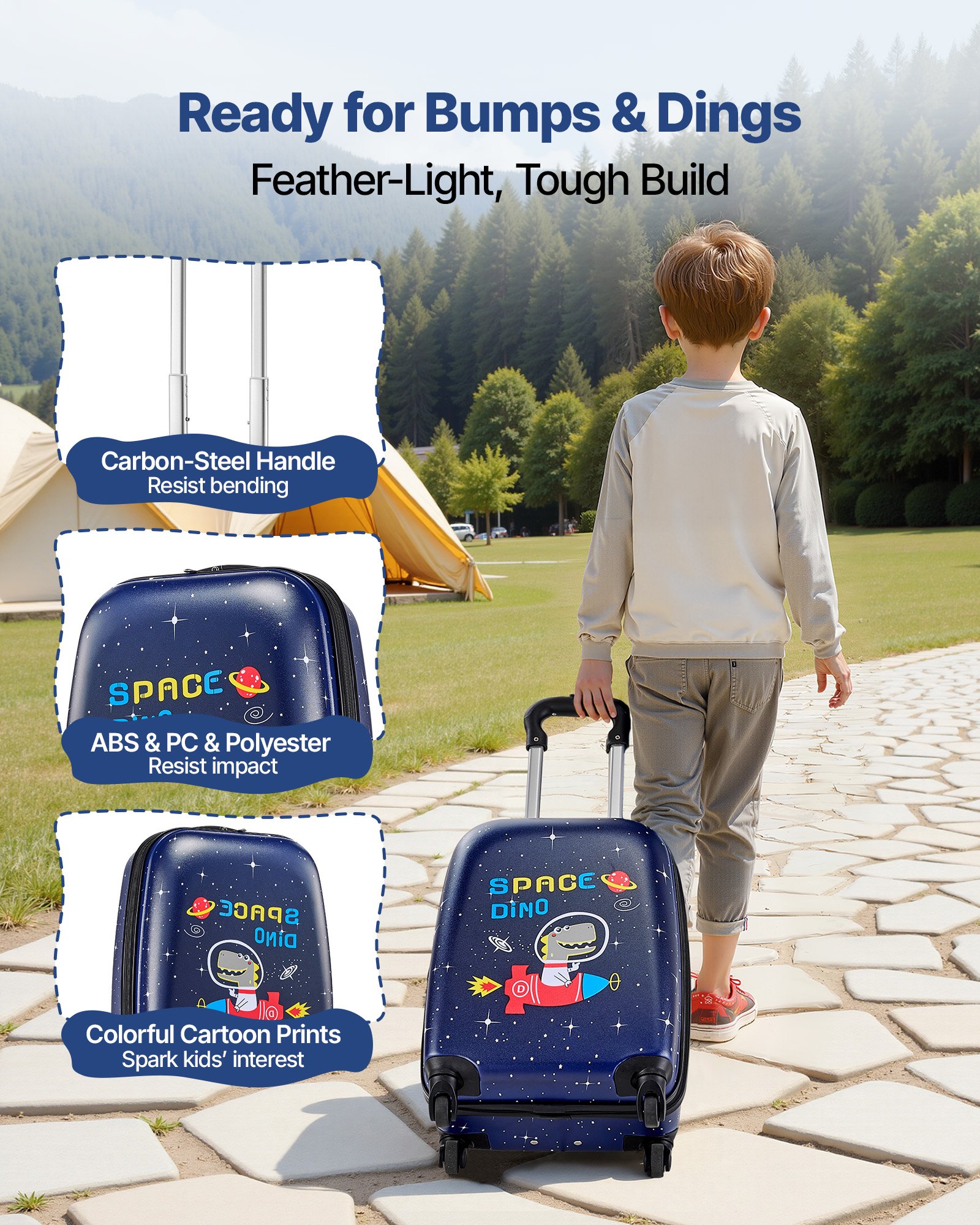 VEVOR 2 tlg. Kinderkoffer Set, 457,2 mm, Hartschalenkoffer mit Rollen & Rucksack, Kindertrolley, Kids Suitcase, perfekte Geschenke für Jungen & Mädchen, praktisch für Reisen & Fliegen (Dinosaurier)