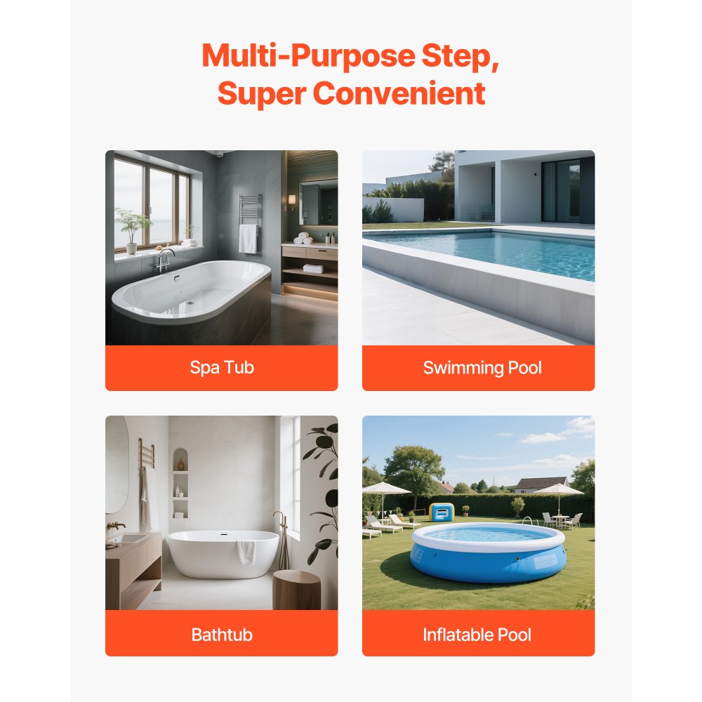 VEVOR Badewannenstufe Pooltreppe 2-stufige Außentreppe, 635 mm breite HIPS-Leiter für oberirdische/aufblasbare Pools mit 272,16 kg Tragkraft, vielseitig einsetzbar für Veranda Terrasse Wohnmobile