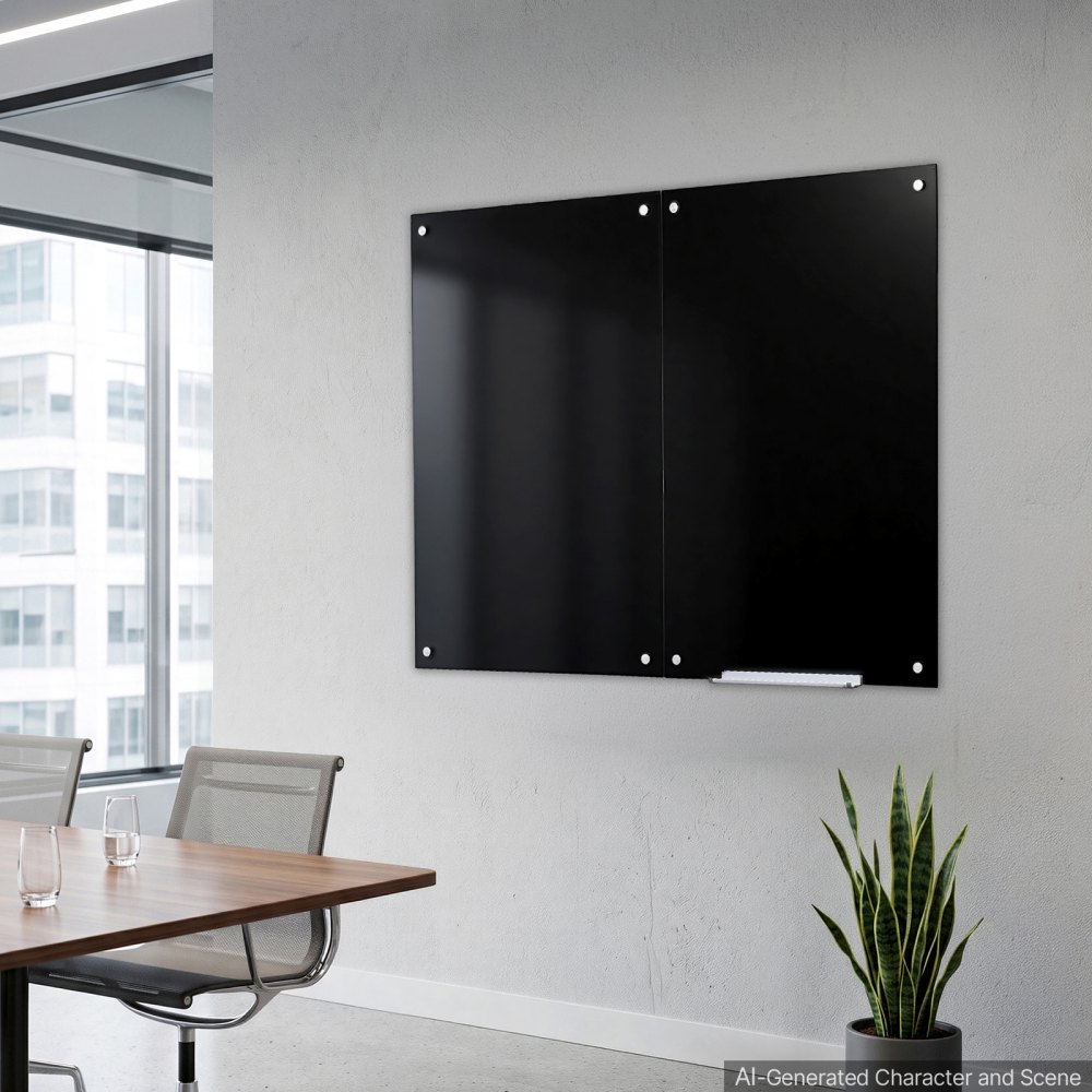 VEVOR Whiteboard Magnetisch 90x60 cm Wandtafel Magnettafel 2er-Pack Schwarz, Büro Schule Klassenzimmer Homeschooling Rahmenlos 4,3 mm Dickes Sicherheitsglas inkl. Marker Magnete Schwamm
