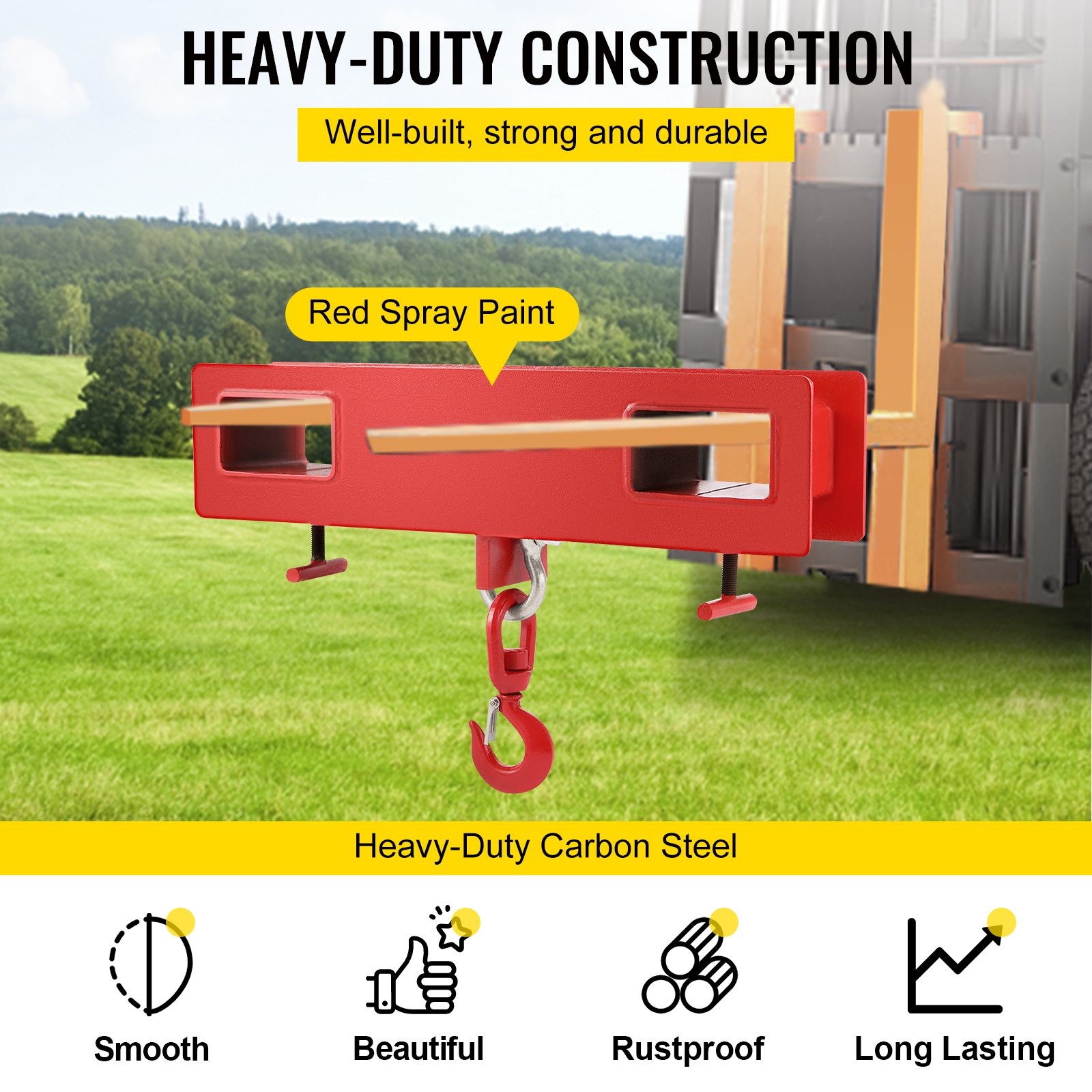 VEVOR 2-ton forklift lifting hook, 4000 lb/2000 kg lifting capacity, forklift pallet truck, swivel hook, mobile crane, forklift attachment