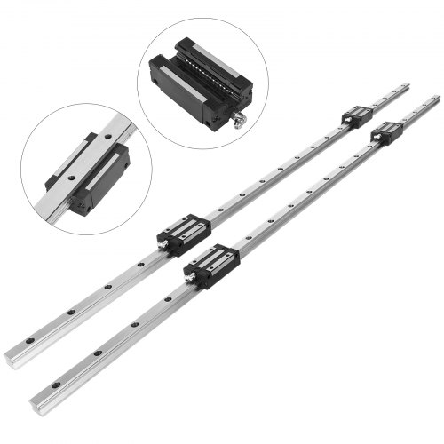 VEVOR Linearschiene HGH20, Linearlager-Gleitset mit 4 Lagerkissenblöcke und 2 Schienenwellen von 1200 mm Rostfreie Linearlagerschiene mit vorgebohrten Löchern Ideal für Fräsmaschinen