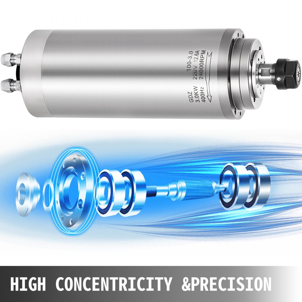 VEVOR Spindelmotor Wasserkühlung Er 20 wassergekühlter Spindelmotor 3 Kw Spindelmotor 24000 U/min Spannzangen für CNC-Gravieren wassergekühlter Motor