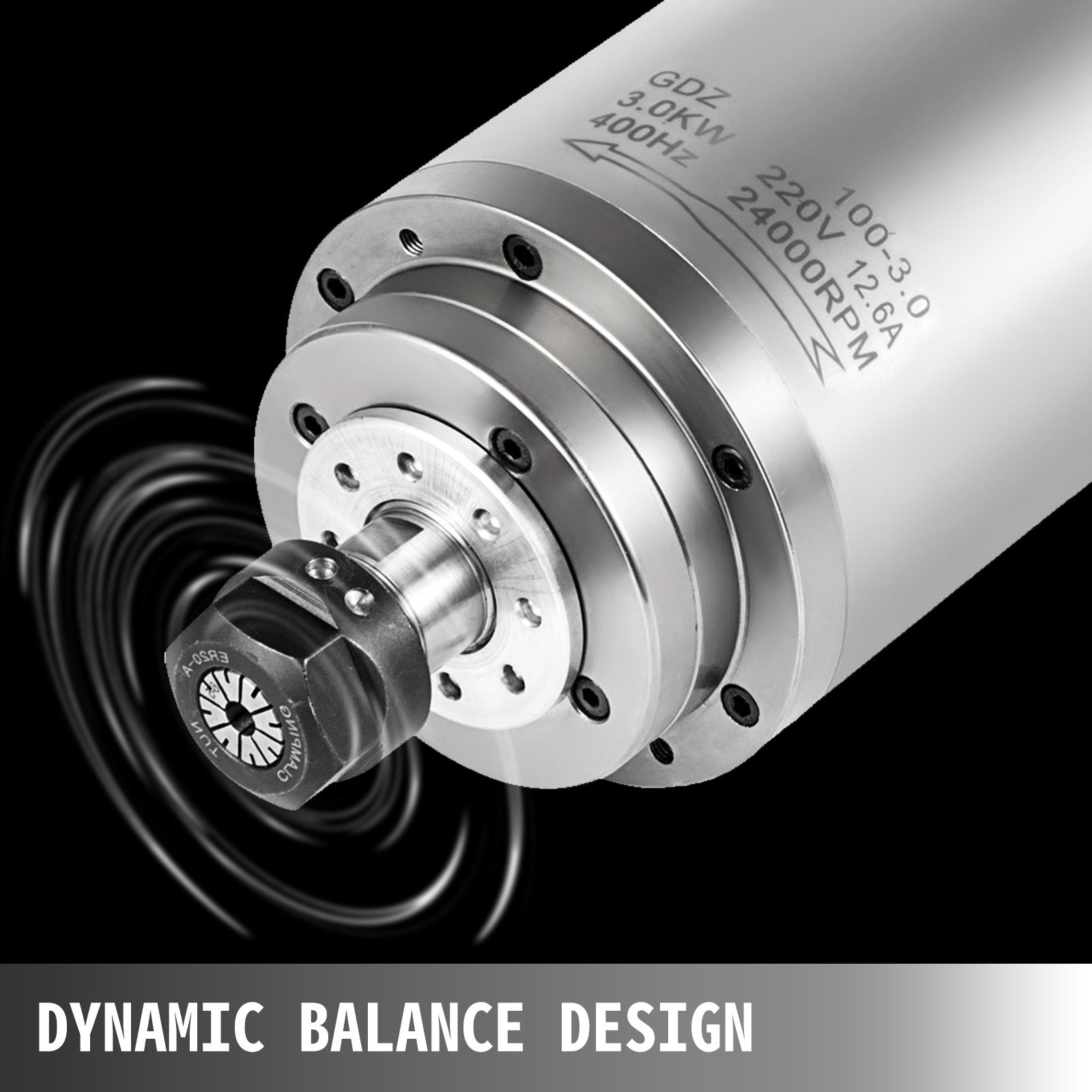 VEVOR Spindelmotor Wasserkühlung Er 20 wassergekühlter Spindelmotor 3 Kw Spindelmotor 24000 U/min Spannzangen für CNC-Gravieren wassergekühlter Motor