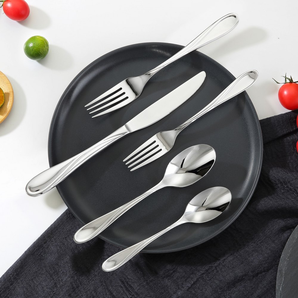 VEVOR 65-piece cutlery set made of food-grade stainless steel, high-gloss polished cutlery set, dishwasher-safe tableware for home kitchen, service for 12 people, including knife, fork, and spoon.