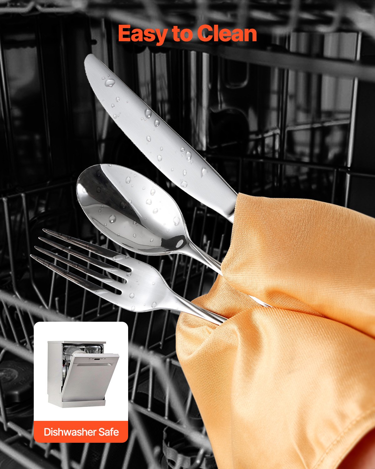 VEVOR 65-tlg. Besteckset aus lebensmittelechtem Edelstahl, hochglanzpoliertes Essbesteckset, spülmaschinenfestes Essgeschirr für Küche zu Hause, Service für 12 Personen, inkl. Messer Gabel Löffel