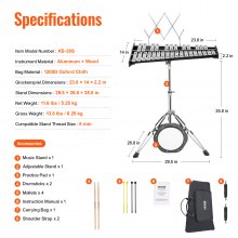 VEVOR Glockenspiel-Xylophon mit 30 Tönen, Glockenset mit Schlägeln, Ständer und Übungspad