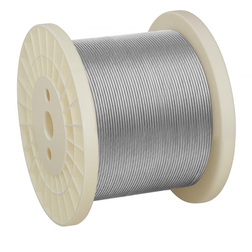 VEVOR Edelstahldrahtseil φ3,2 mm 304,8 m Länge, Drahtseil aus Edelstahl 316 mit einer Bruchlast von 798,3 kg, 1x19 Litzen, Stahlseil für Terrassengeländer, Gartenspaliere, inkl. Drahtschneider