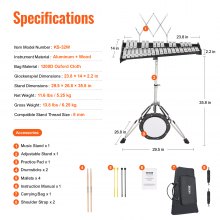 VEVOR Glockenspiel-Xylophon 32 Tönen Glockenset Schlägeln Ständer und Übungspad