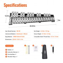 VEVOR Glockenspiel-Xylophon mit 32 Tönen, Glockenset mit Schlägeln, Trommelstöcken und Tasche