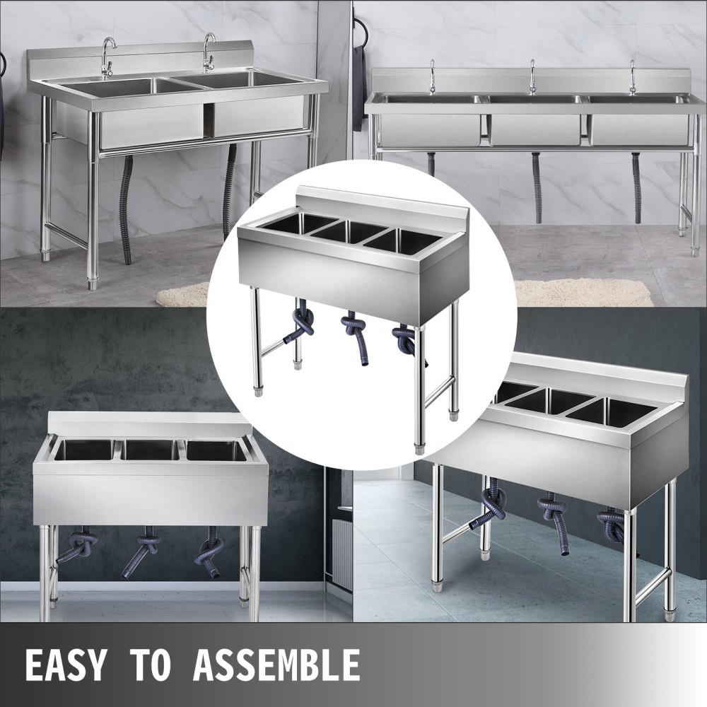 Spülschrank 3 Becken 95 X 48 Cm Spültisch Edelstahl Gastro Spüle Spülbecken