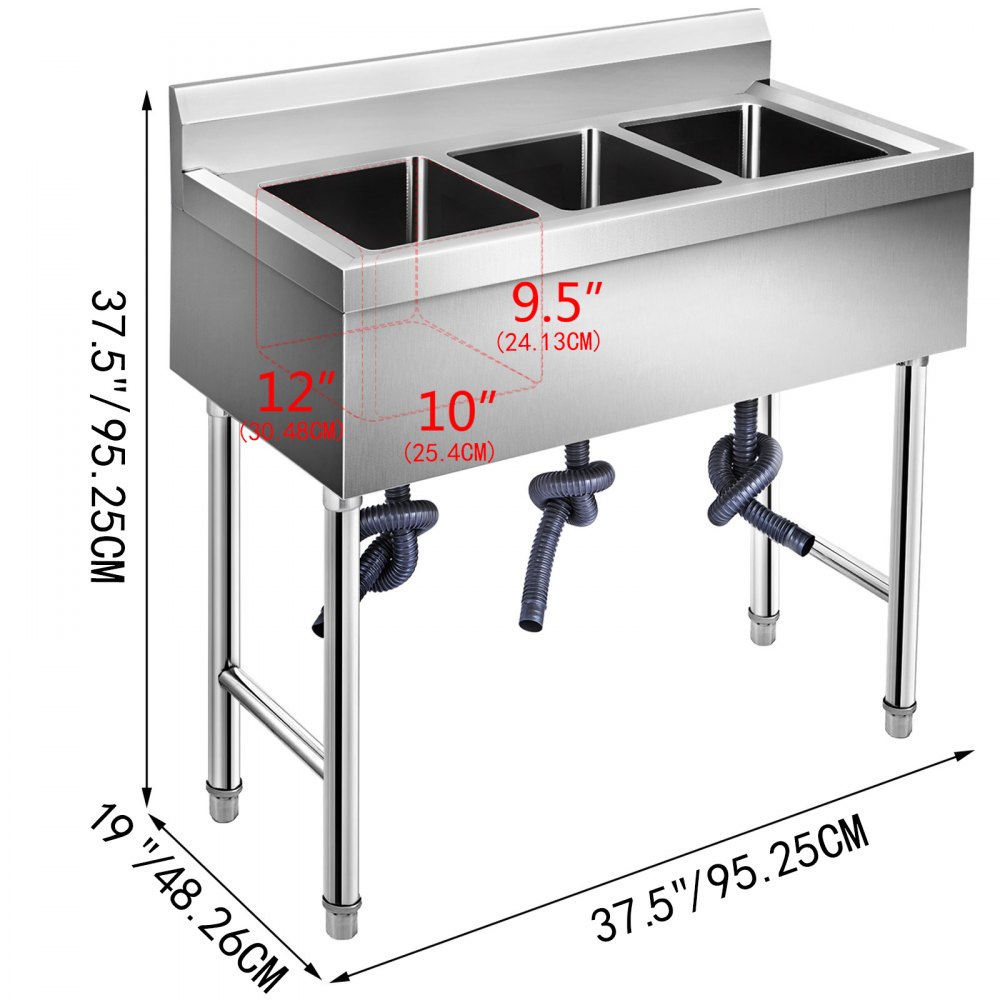 Spülschrank 3 Becken 95 X 48 Cm Spültisch Edelstahl Gastro Spüle Spülbecken