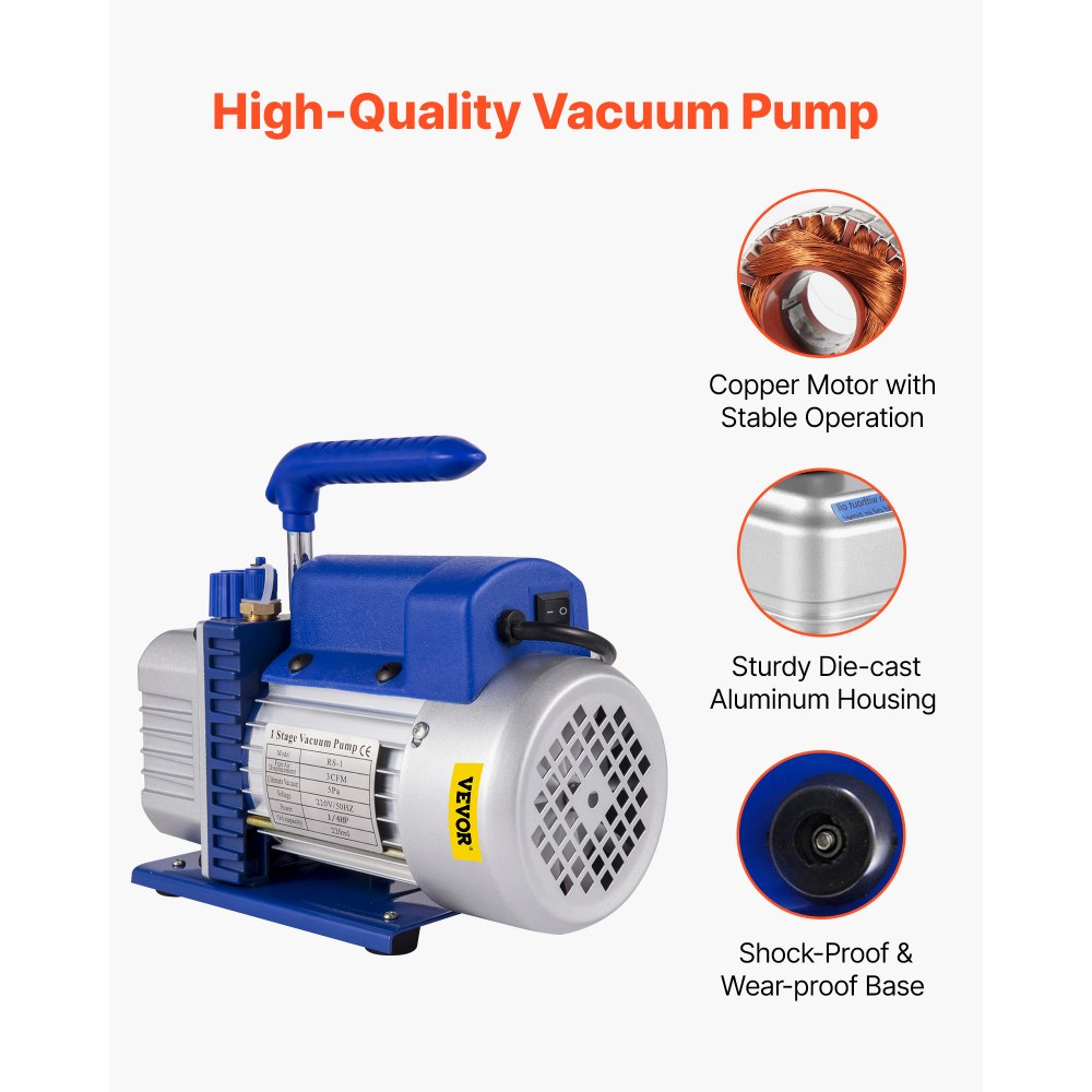 VEVOR 3CFM Vakuumpumpe,1/4HP Vakuumpumpe Unterdruckpumpe, 220 V Unterdruckpumpe Vakuumgeräte Pumpe, 50HZ Unterdruckpumpe Vakuumgeräte Pumpe