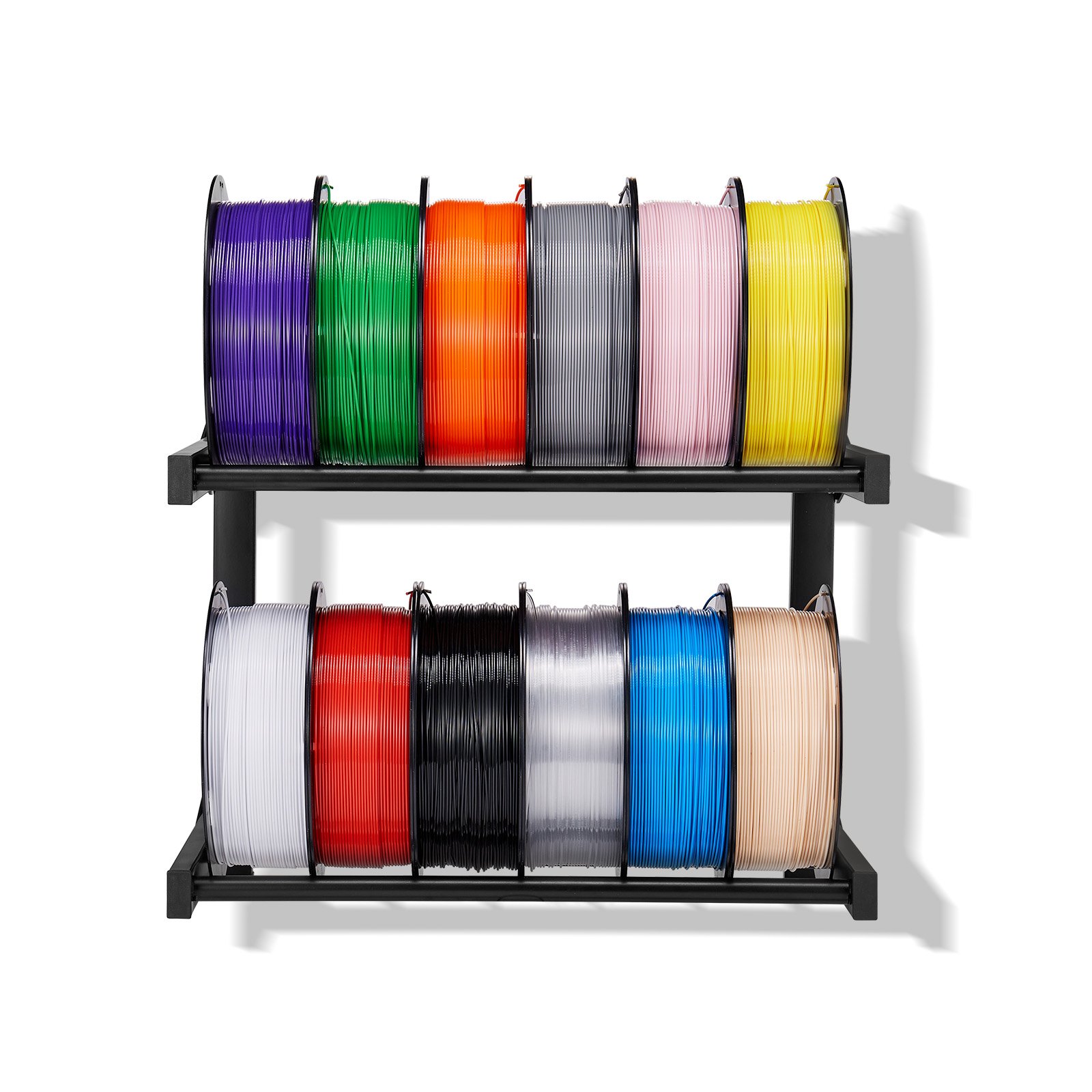 VEVOR Wall Mount Printer Filament Storage Rack, 2-Tier Wall Bracket Storage Shelf, Rolling Filament Spool Holders Racks with Wheels, Filaments Organzied for 3D Printing Studio, Workshop (Shelf Only)