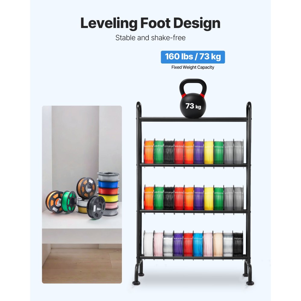 VEVOR 3D Printer Filament Storage Rack, 4 Tier Heavy Duty Storage Shelf, Rolling Filament Spool Holders Racks with Wheels, Filaments Organzied for 3D Printing Station, Office, Workshop (Shelf Only)