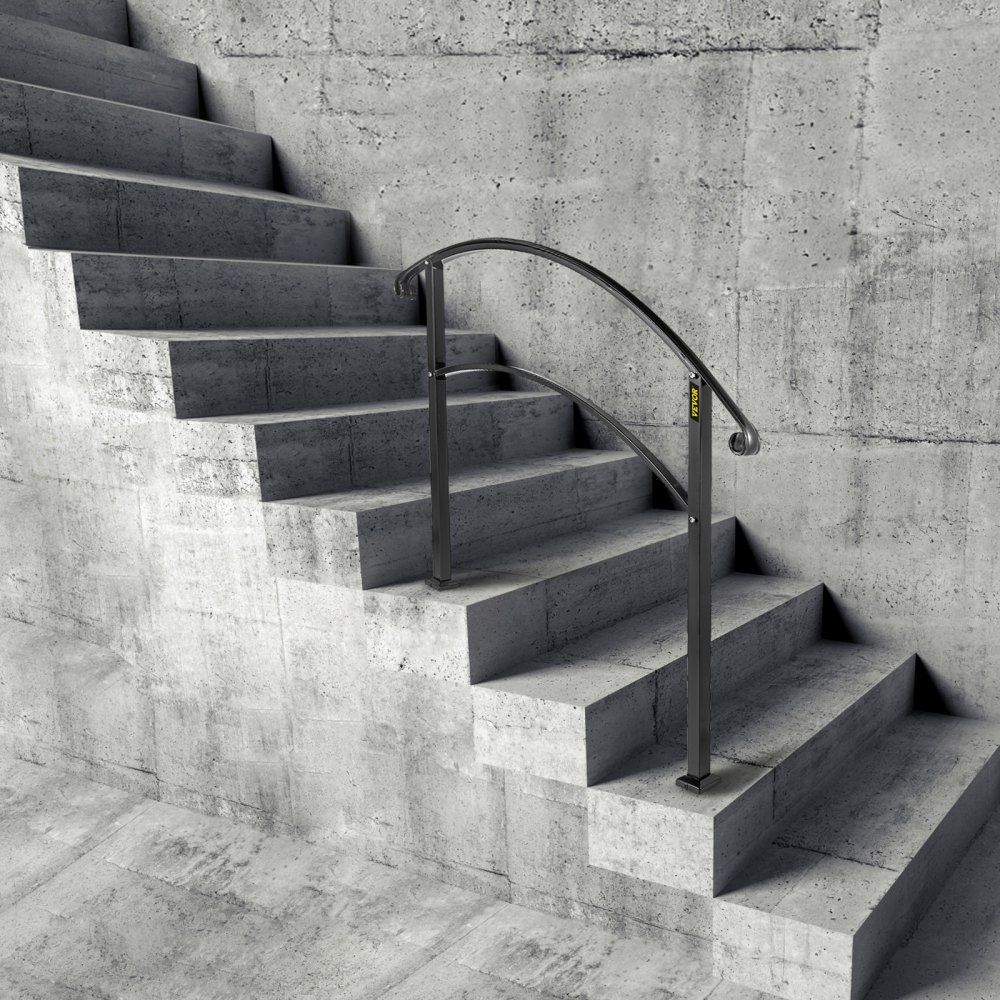 3ft Stair Railing, 3 Steps, 0° to 45°, Elegant Black Entrance Railing, Stainless Steel Adjustable Stair Handrail, Welded Iron