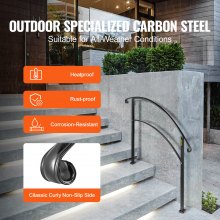 3FT Verstellbarer Treppenhandlauf Schwarz Eisen 3 Stufen Stabil Stilvoll Dekoration Wohnen