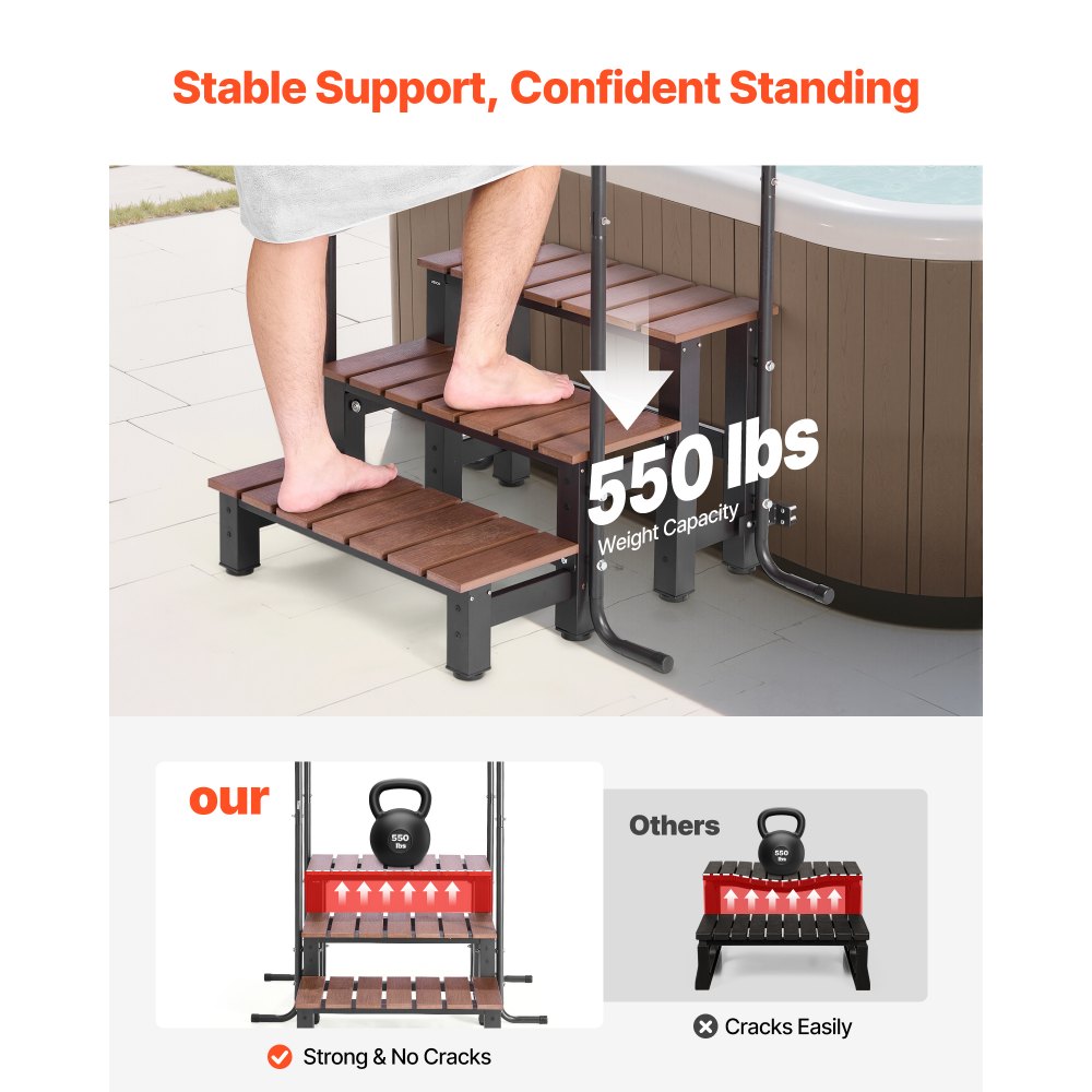 VEVOR Badewannenstufe Pooltreppe 3-stufige Wohnmobiltreppe, 640,08 mm breite Außentreppe für oberirdische/aufblasbare Pools mit 249,48 kg Tragkraft, vielseitig einsetzbar für Veranda Terrasse