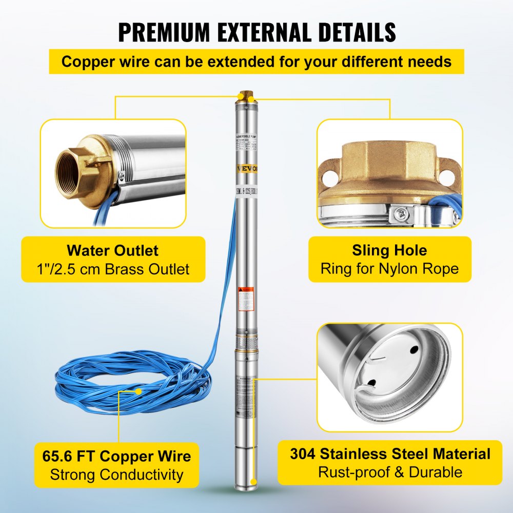 Tiefbrunnenpumpe 3 Zoll Tauchpumpe Brunnenpumpe Gartenpumpe 750 W Max.3000l/h