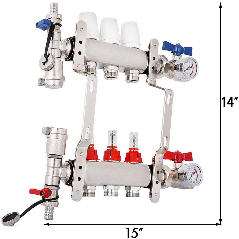 Edelstahl Heizkreisverteiler Fußbodenheizung Für 1/2" 3 Fach 3 Heizkreise
