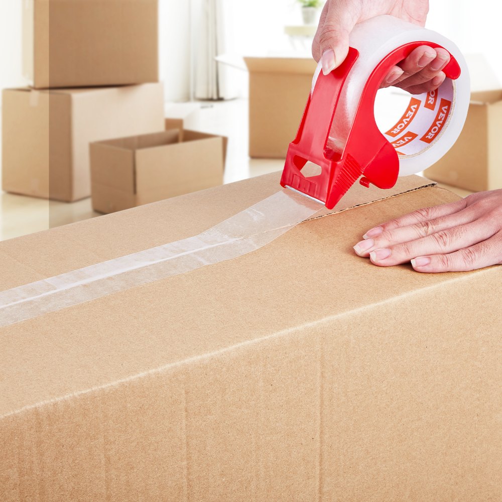 VEVOR Transparentes Packband, 76,2 mm Kern, 12er-Set 47,8 mm x 59,436 m Paketklebeband mit Spender, 0,068 mm Hochleistungs-Klebeband, ideal für Umzüge, Lagerung & Verpackung, Versand & Postversand