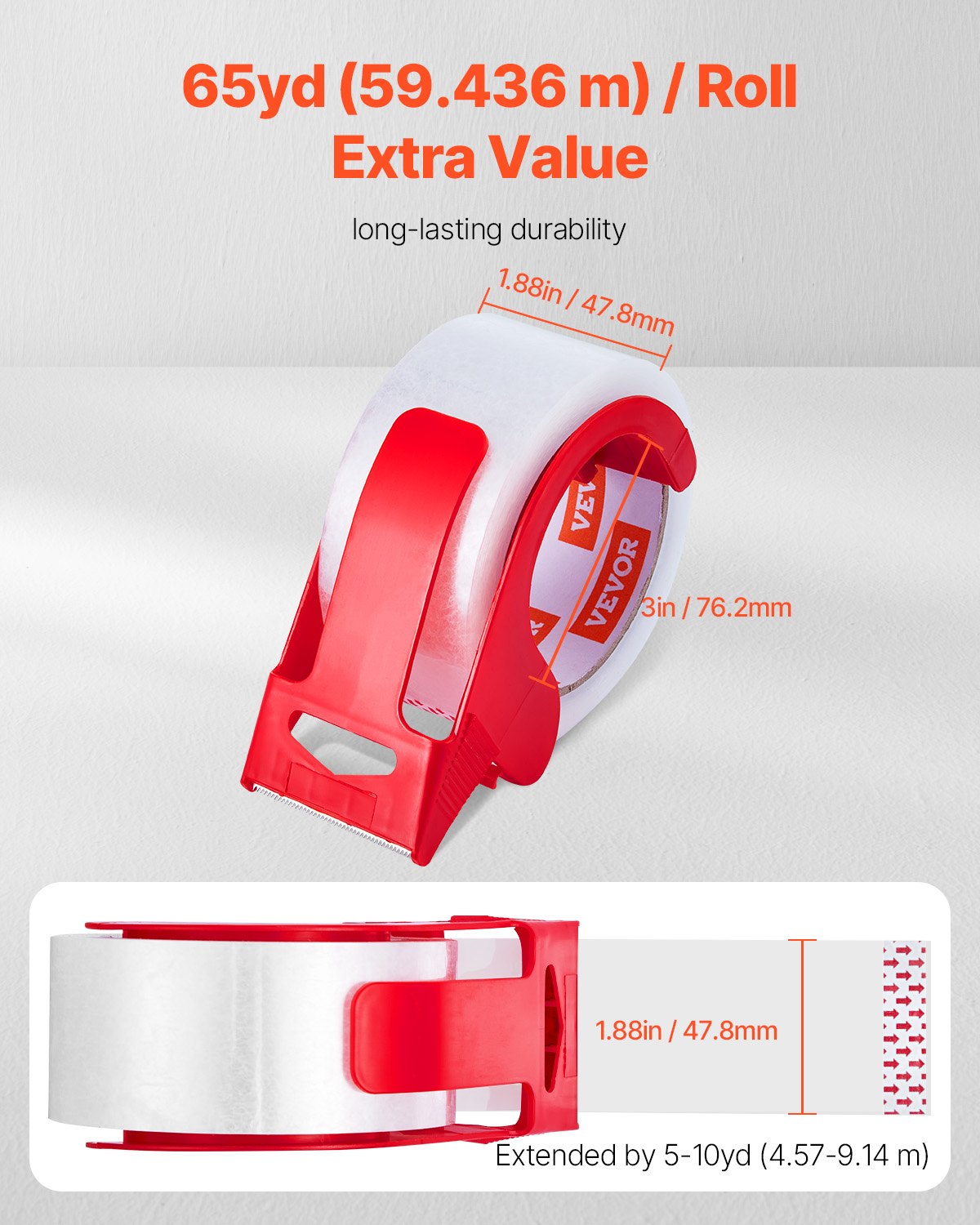 VEVOR Transparentes Packband, 76,2 mm Kern, 12er-Set 47,8 mm x 59,436 m Paketklebeband mit Spender, 0,068 mm Hochleistungs-Klebeband, ideal für Umzüge, Lagerung & Verpackung, Versand & Postversand