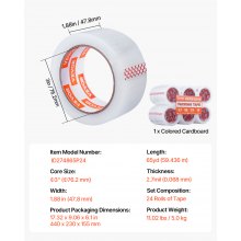 VEVOR 18x Packband 47,8mmx59,436m Paketklebeband Klebeband transparent 0,068mm