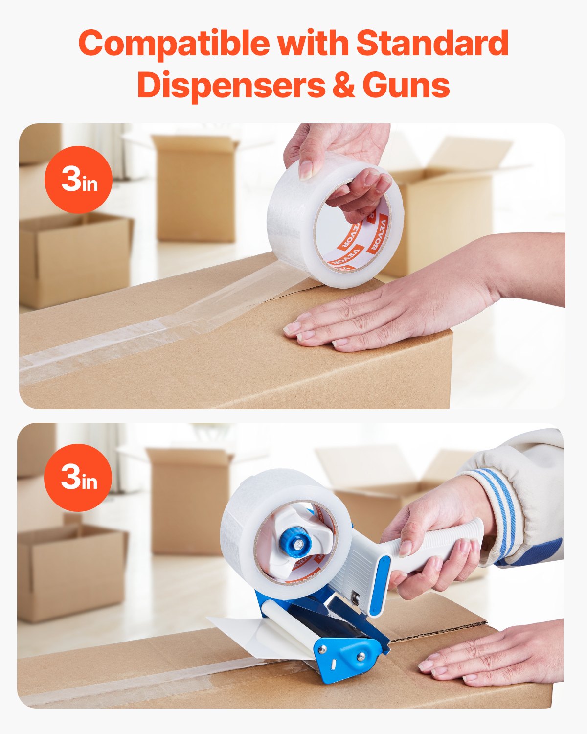 VEVOR Transparentes Packband, 76,2 mm Kern, 18er-Set 47,8 mm x 59,436 m Paketklebeband, 0,068 mm dick, Hochleistungs-Klebeband für Umzüge, Lagerung & Verpackung, Versand & Postversand, Büro