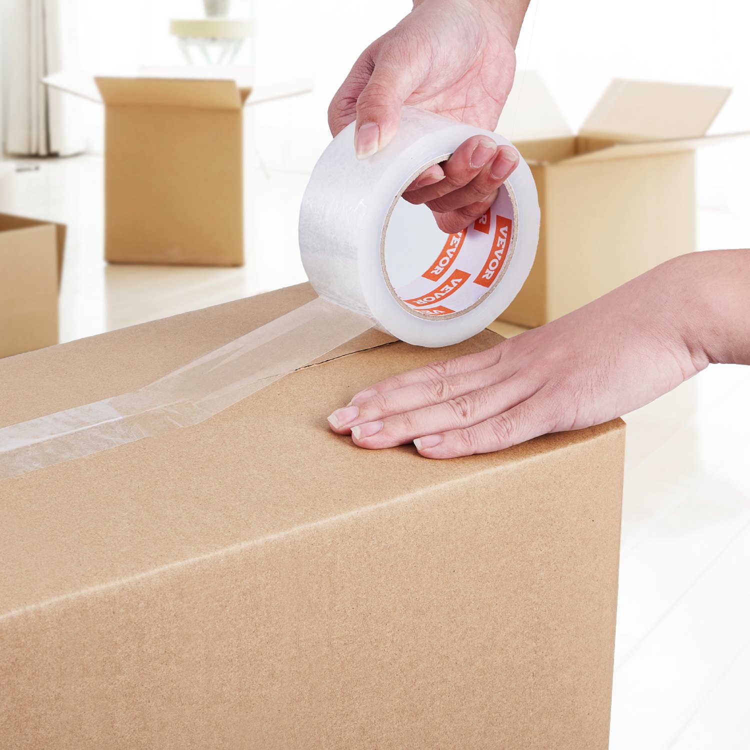 VEVOR Transparentes Packband, 76,2 mm Kern, 18er-Set 47,8 mm x 59,436 m Paketklebeband, 0,068 mm dick, Hochleistungs-Klebeband für Umzüge, Lagerung & Verpackung, Versand & Postversand, Büro